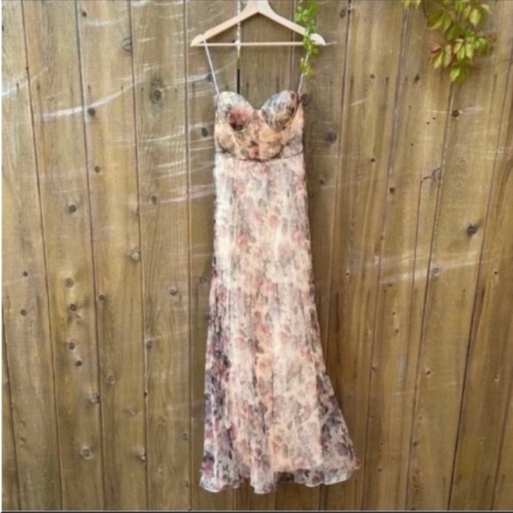 Ivory Floral Bustier Corset Organza Lace-Up Maxi Dress🌿
